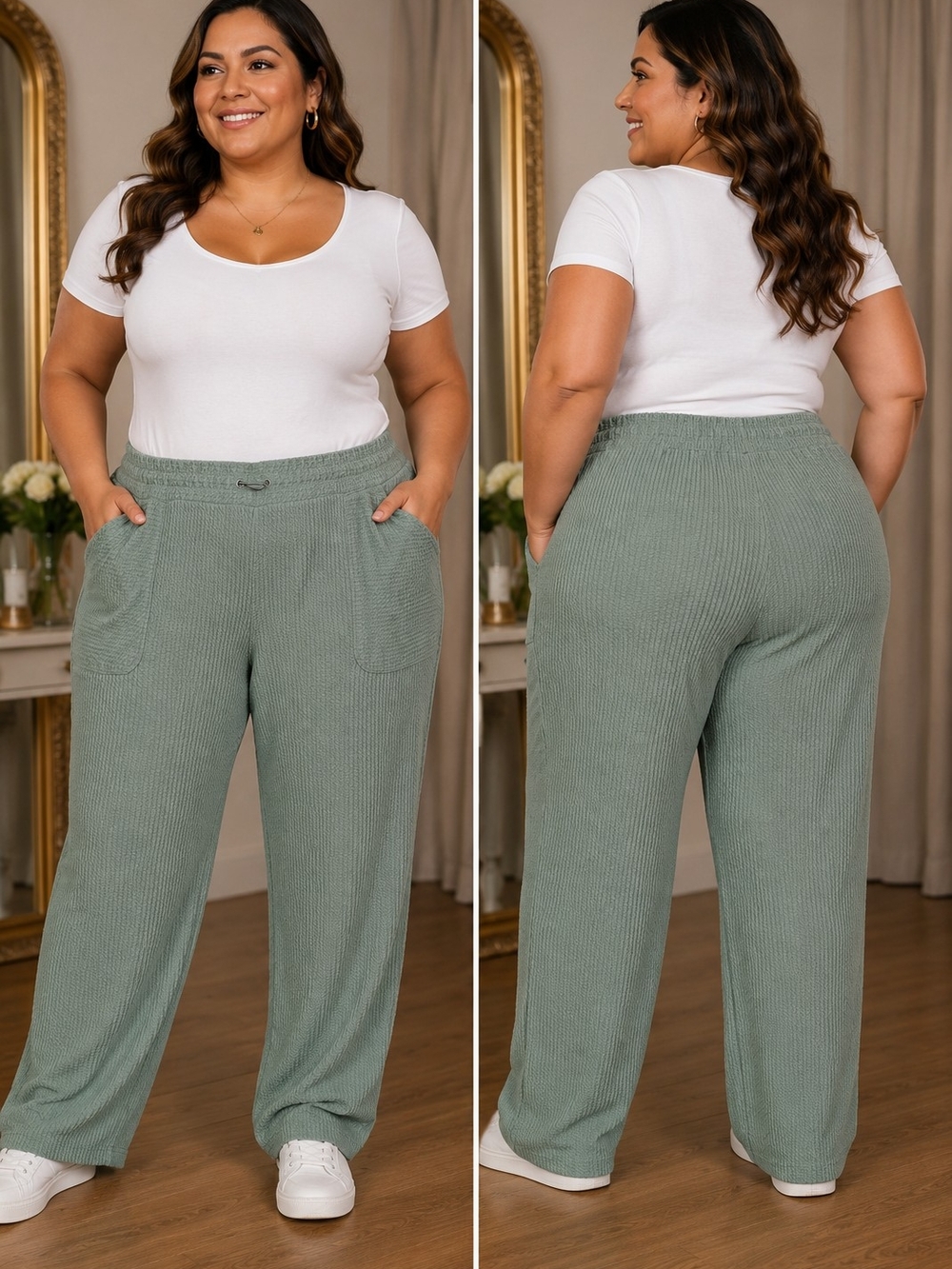 NWT Nine West Relaxed Ribbed Lounge Pants - Sage Green Sz 3x